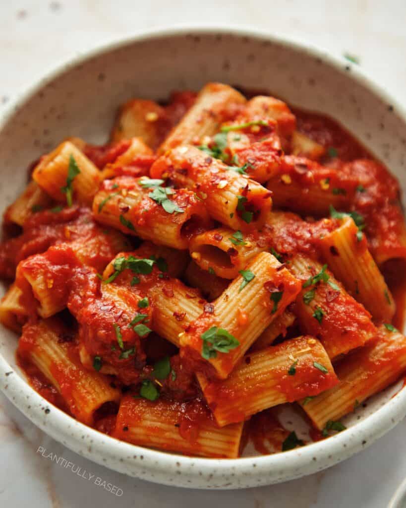 Rigatoni Arrabbiata in bowl