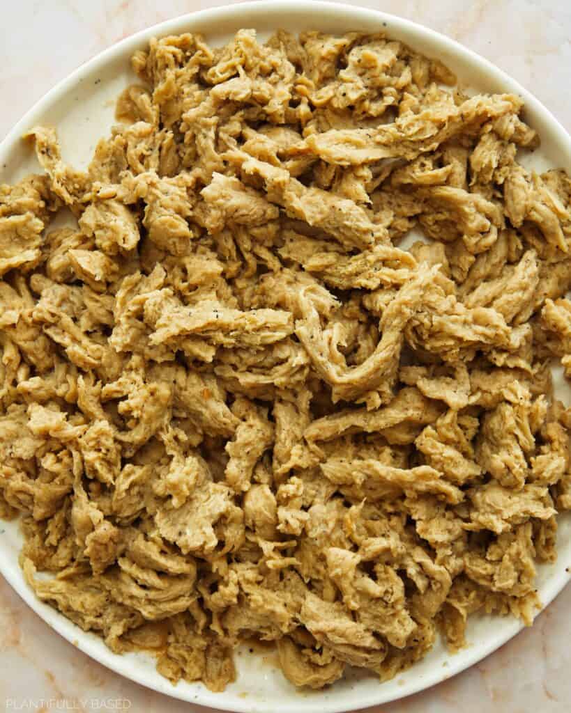 vegan shredded chicken on a plate