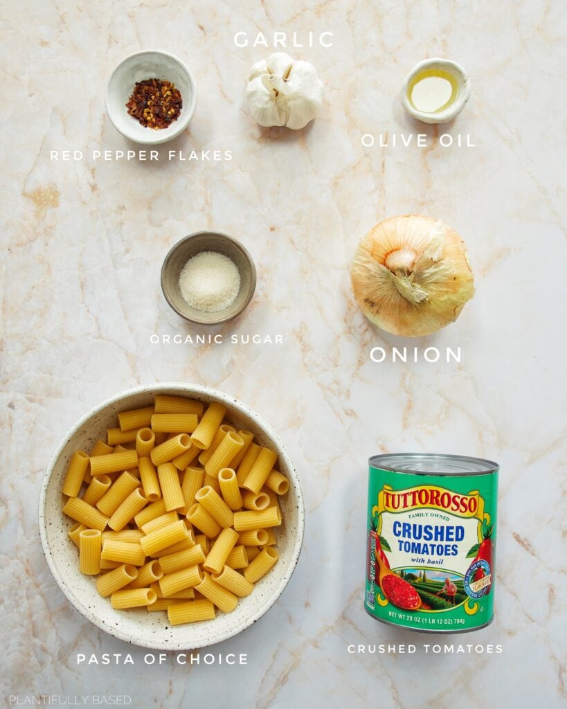 ingredients for Rigatoni Arrabbiata