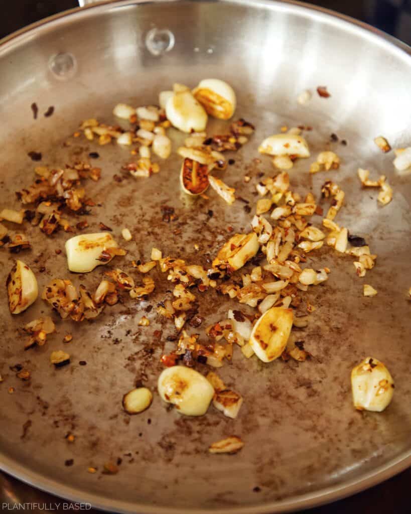 garlic and onion cooked with red pepper flakes