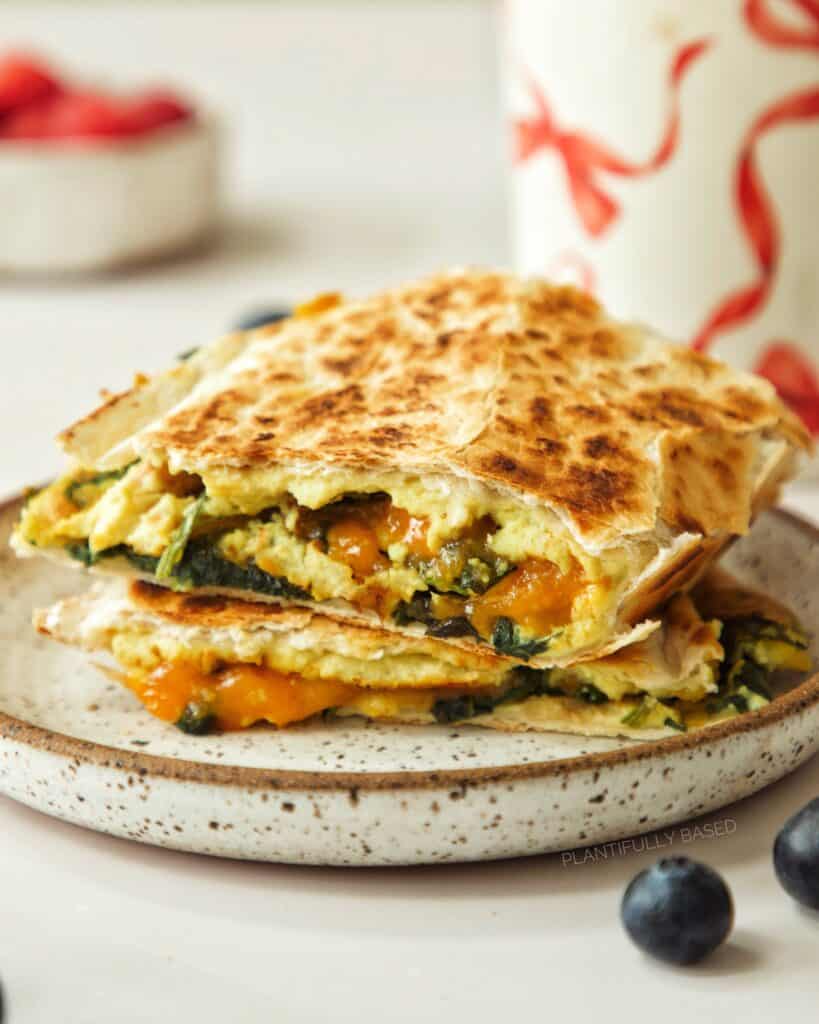 vegan breakfast wrap cut in half