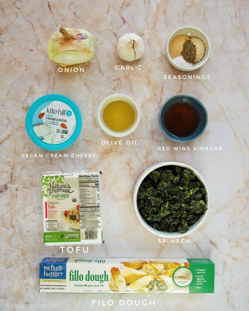 ingredients for Vegan Spanakopita (Spinach Pie)