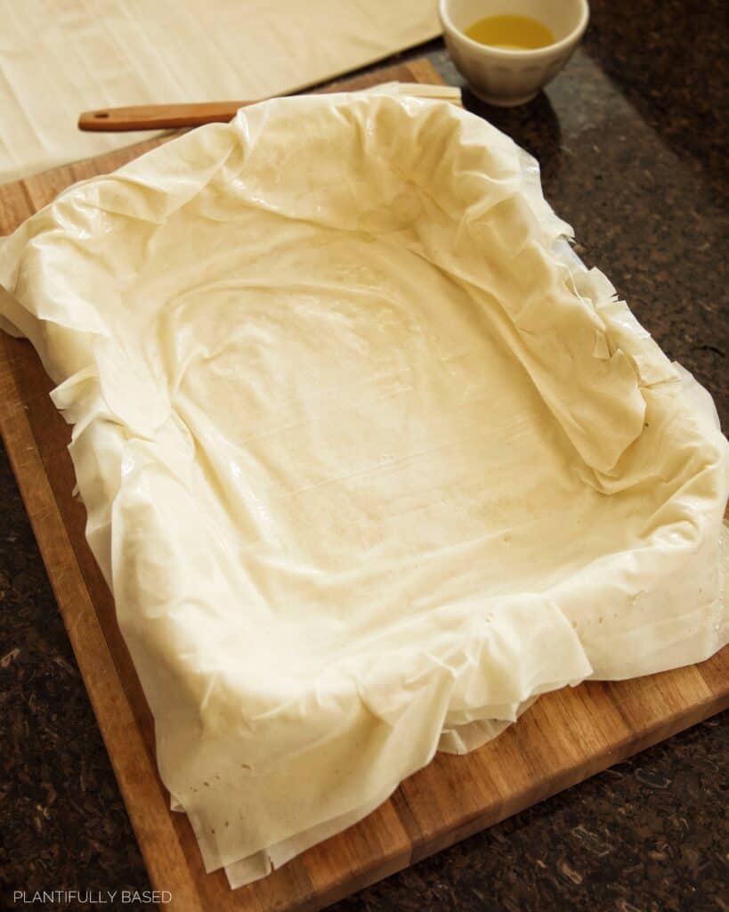 filo sheets in pan