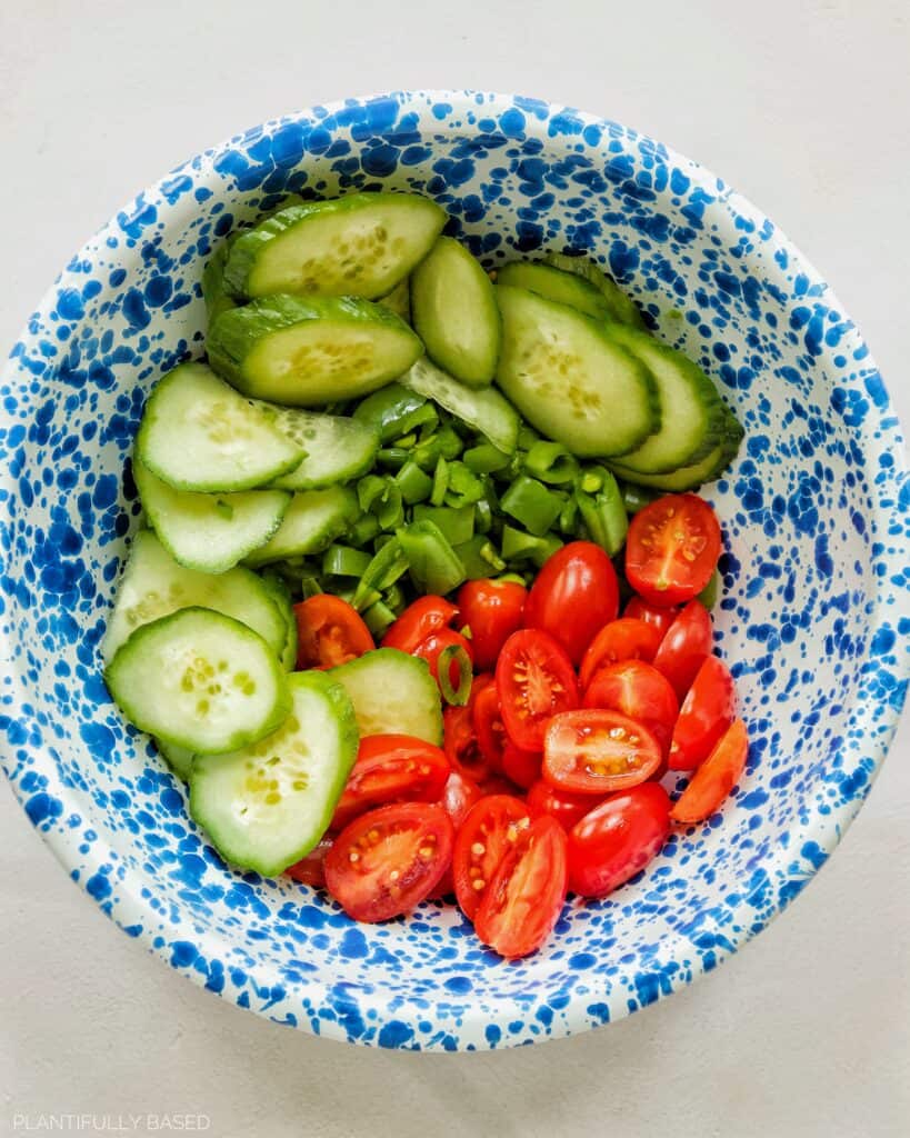 vegetables cut up for butter bean salad