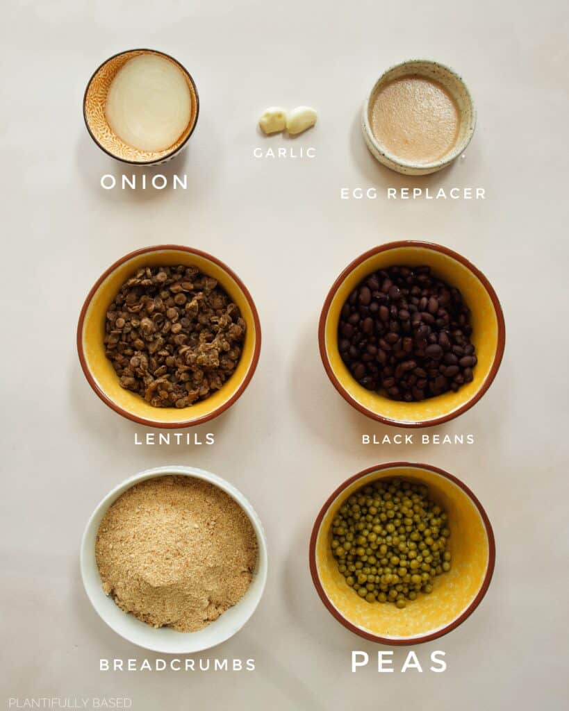 ingredients for Lentil and Black Bean Veggie Burgers