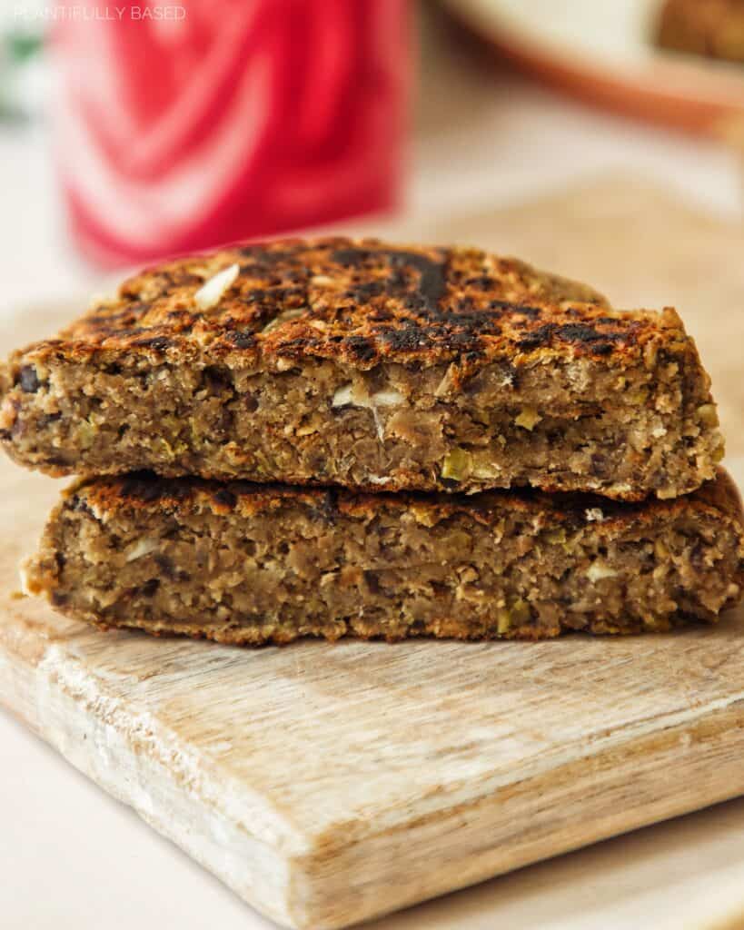cross section of Lentil and Black Bean Veggie Burgers