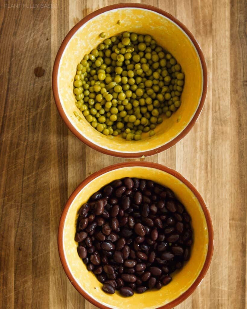 black beans and peas