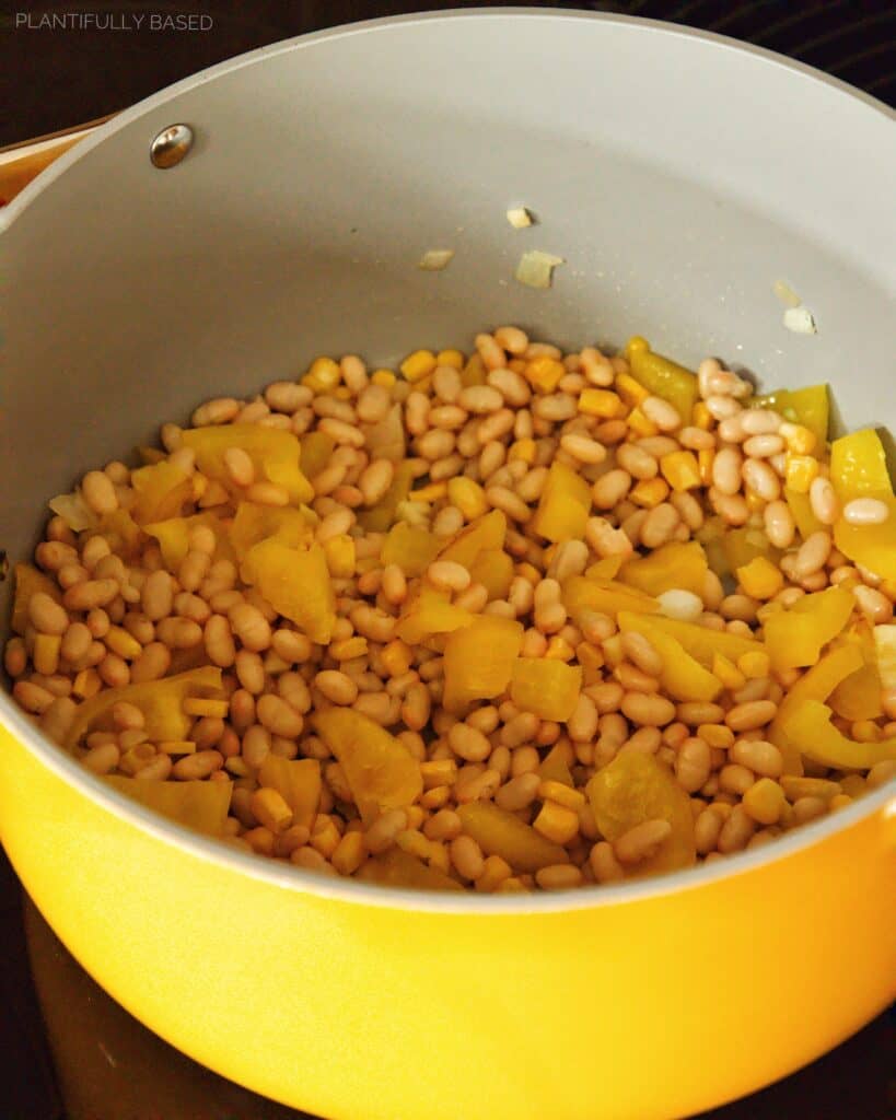beans and corn in pot