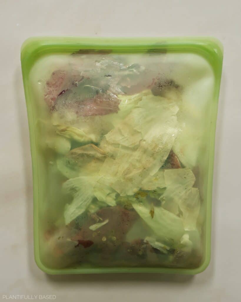 bag with frozen veggie scraps