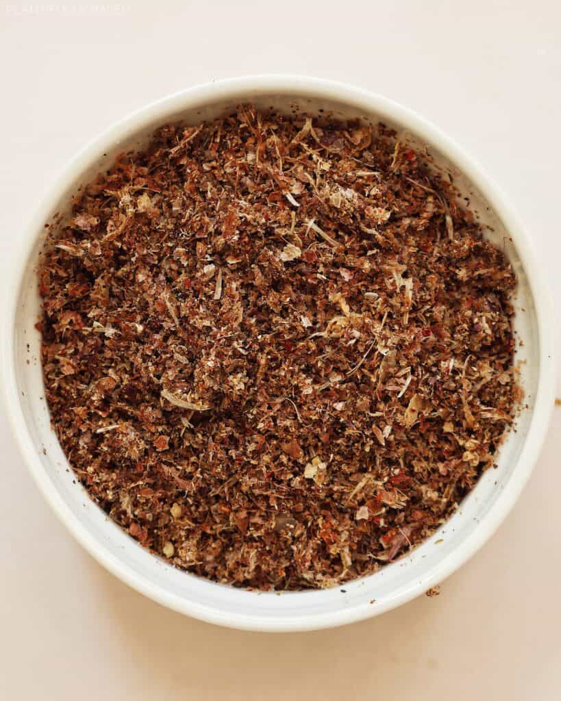 turning dried scraps into a powder for use in garden
