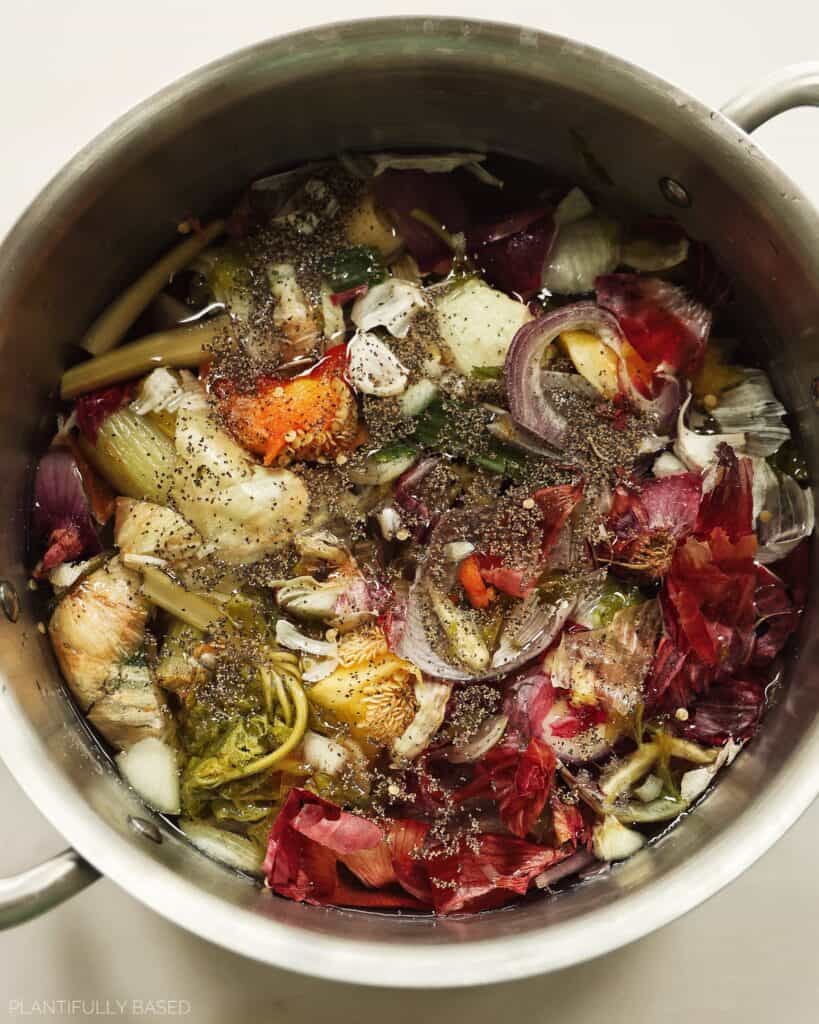 veggie scraps in pot