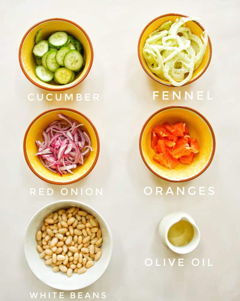 ingredients for orange and white bean salad