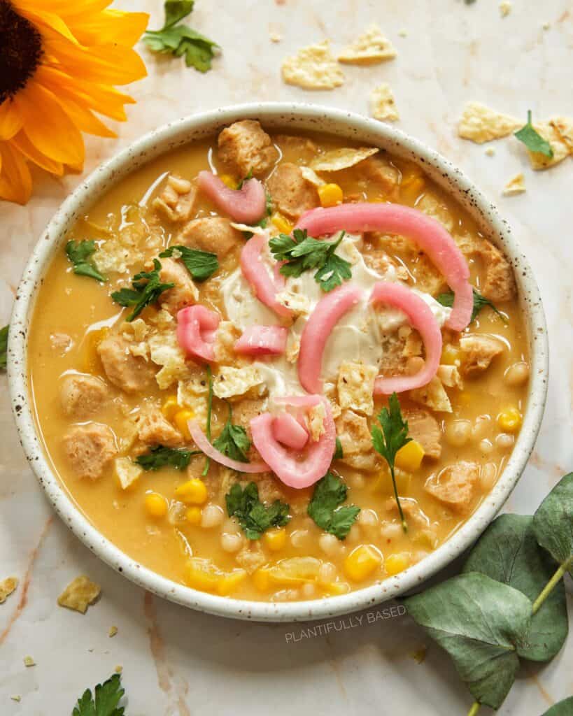 Quick & Cozy Vegan White "Chicken" Chili