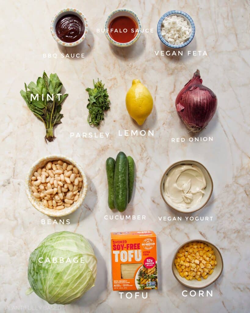 ingredients for tofu skewers with cabbage