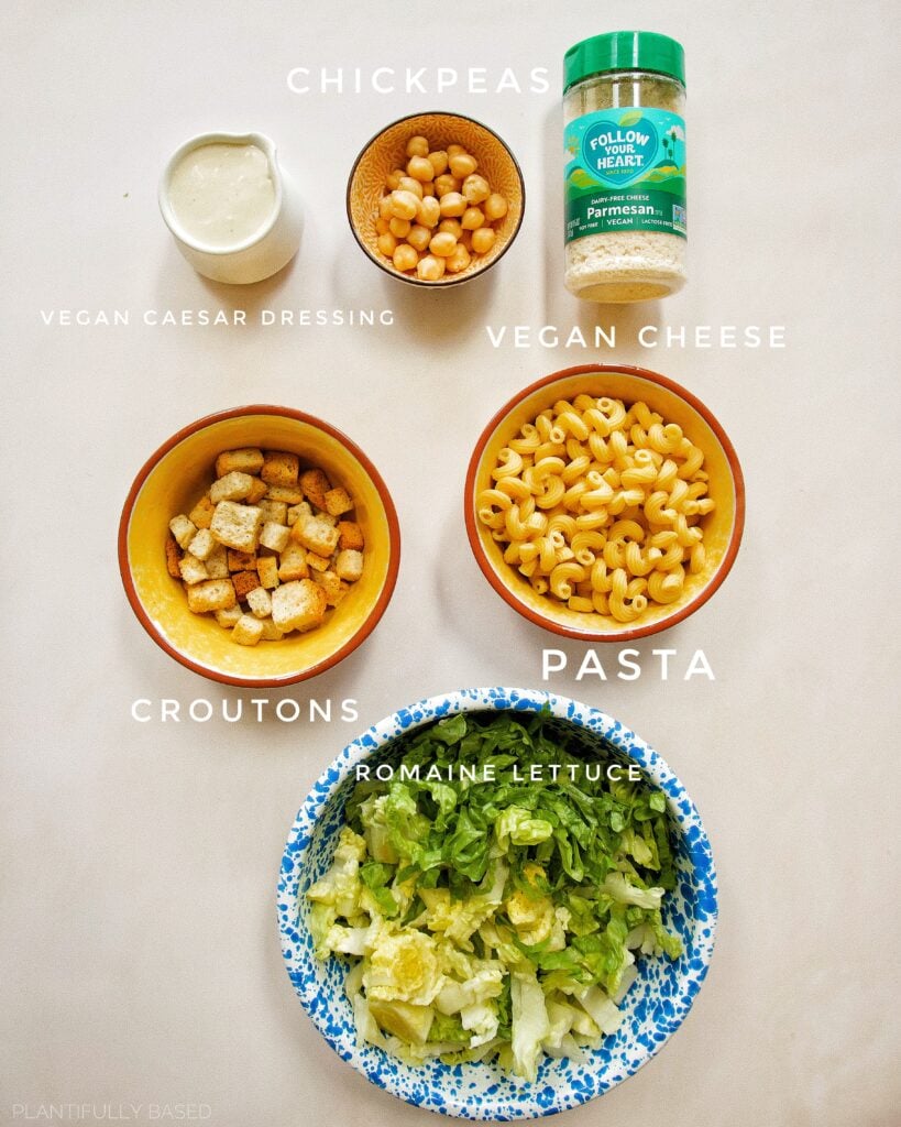 ingredients for vegan caesar pasta salad