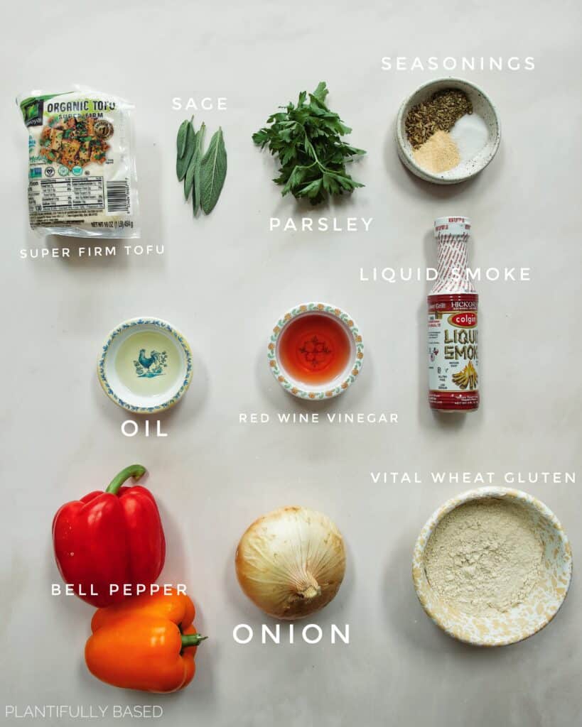 ingredients for vegan sausage and peppers