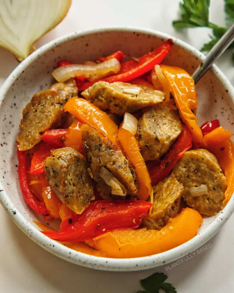 vegan sausage and peppers