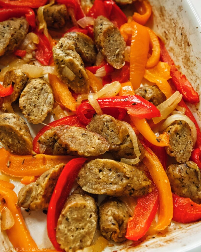 vegan sausage and peppers