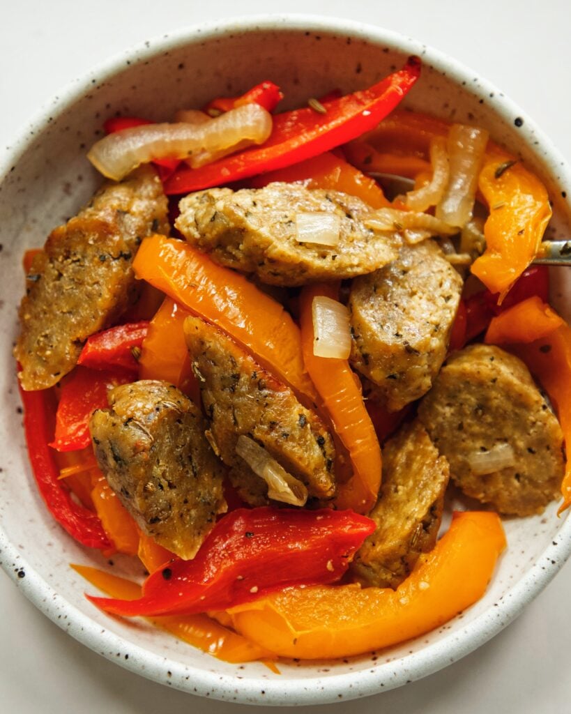vegan sausage and peppers