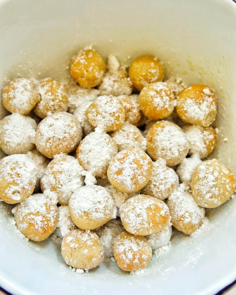 high protein donut bites in a bowl